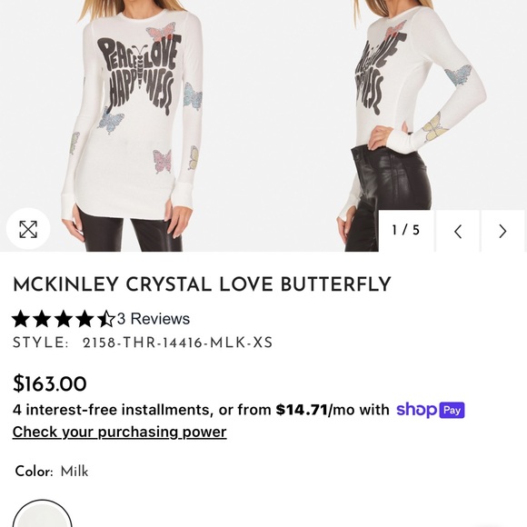 Lauren Moshi McKinley Crystal Love Butterfly Peace XS worn once! 🦋 - Picture 6 of 7